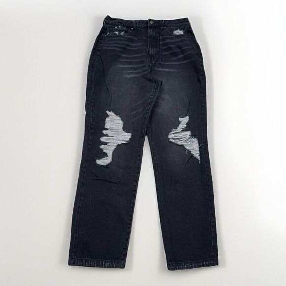 RSQ Jeans Womens 31 Black 90s Jean Relaxed Straight Distressed Measure 31 x 29.5 - Picture 1 of 11